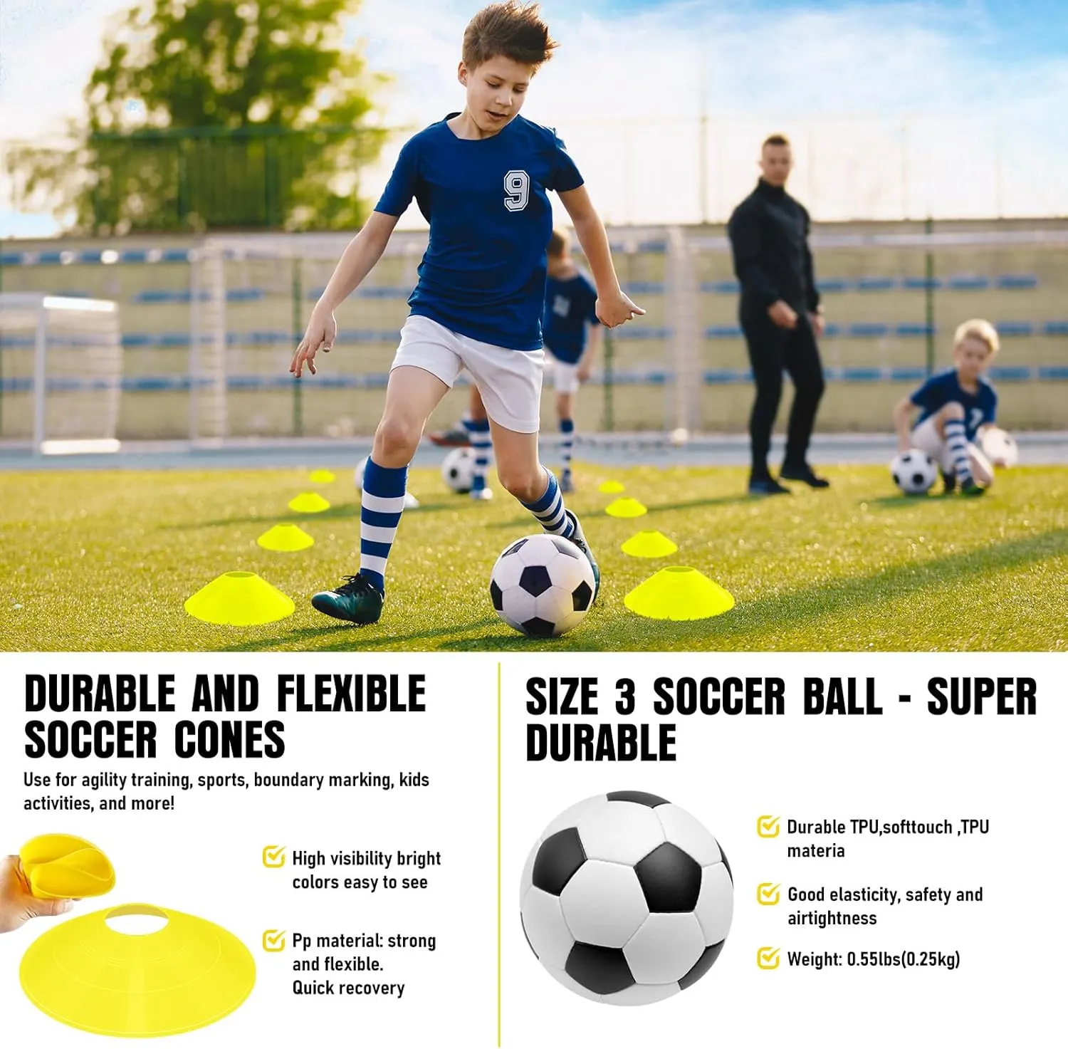 Kids Soccer Goals for Backyard Set, 2 Pack of Portable Pop Up Soccer Nets with Soccer Ball, Cones, Complete Training Equipment for Youth, Toddler Outdoor Sports Games