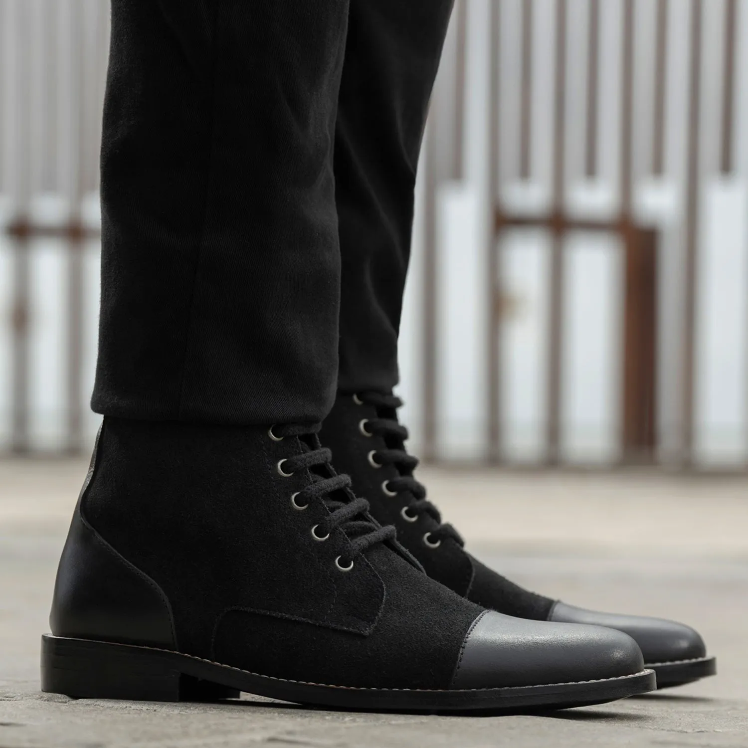 Knight Derby Hybrid Black Leather Boots - StudGuard