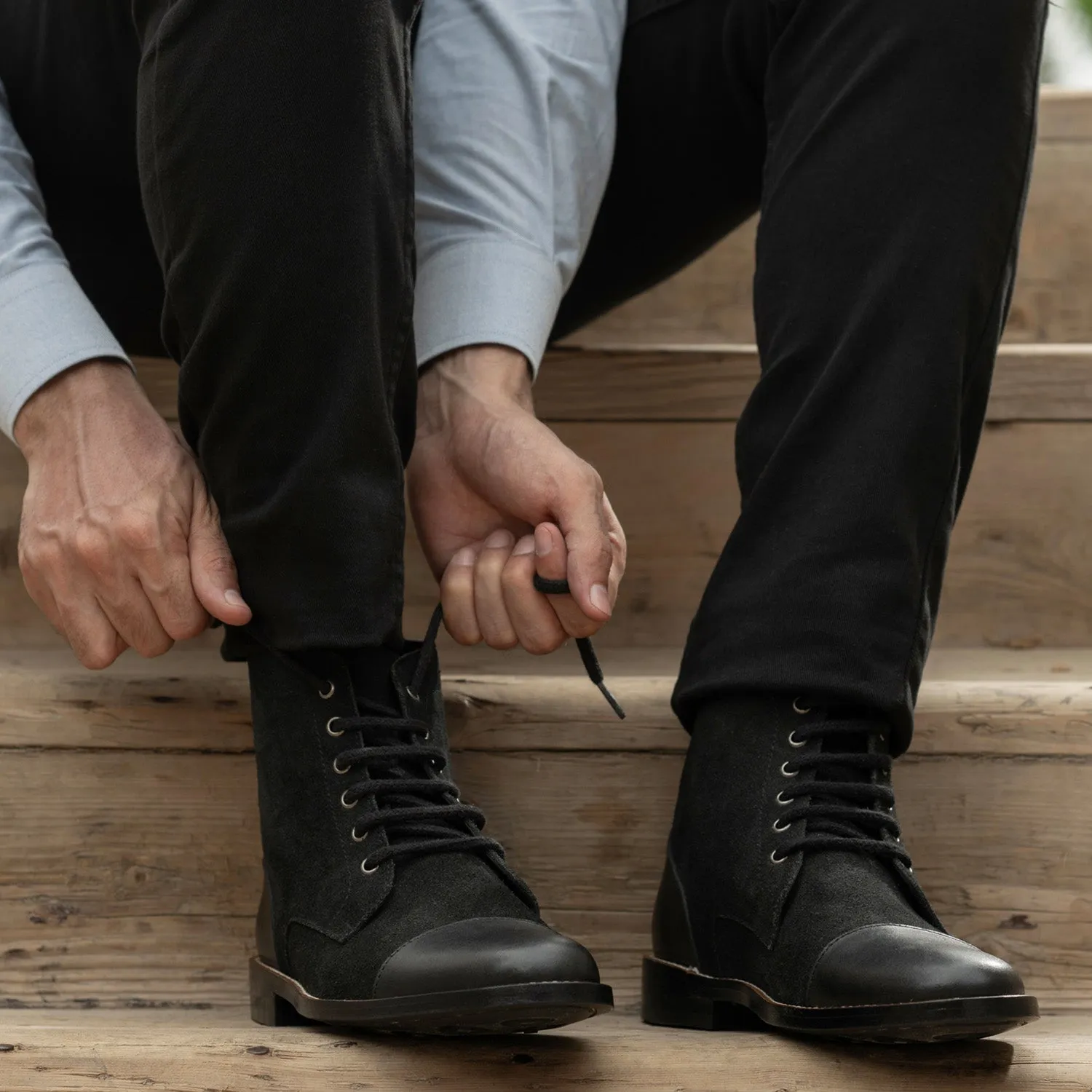 Knight Derby Hybrid Black Leather Boots - StudGuard
