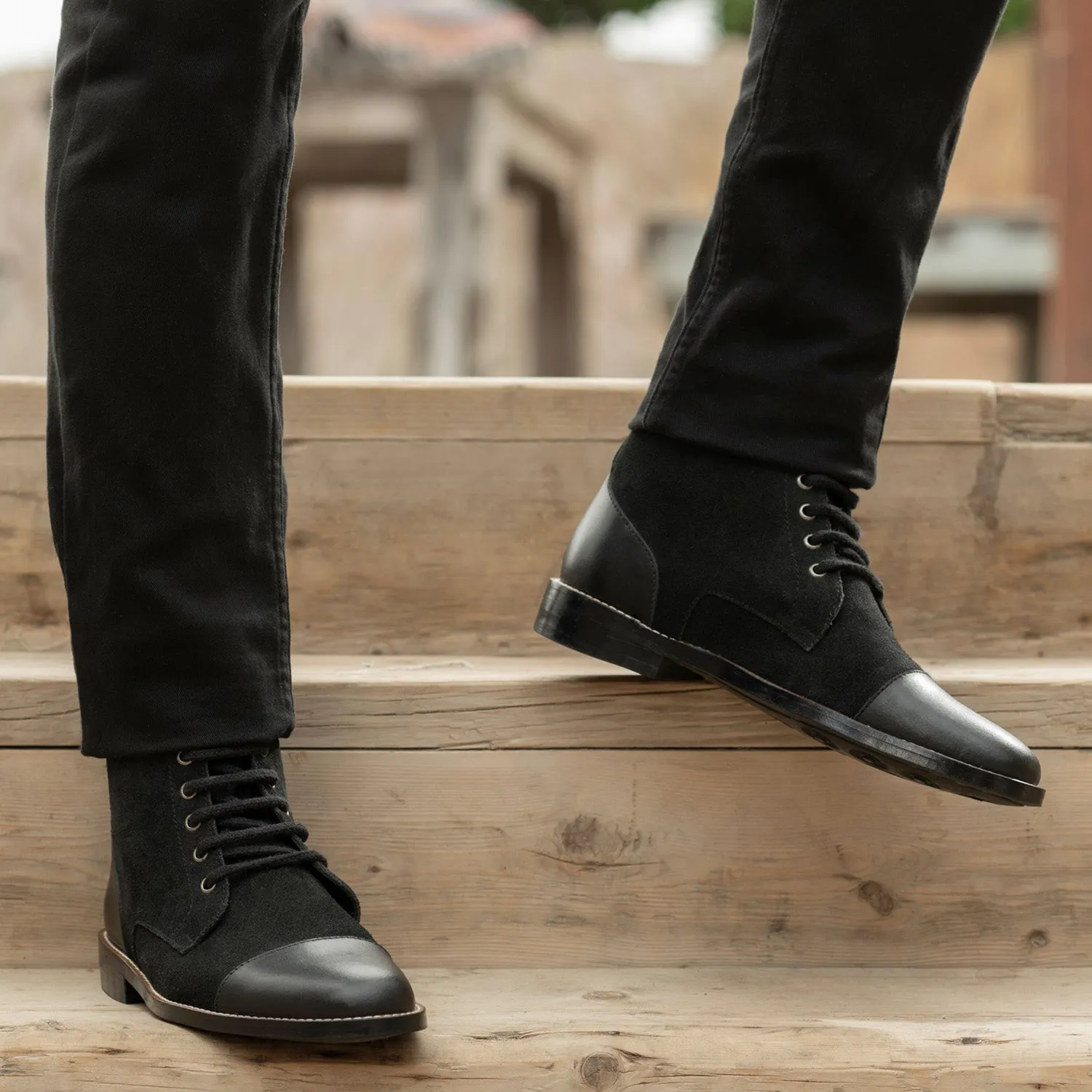 Knight Derby Hybrid Black Leather Boots - StudGuard