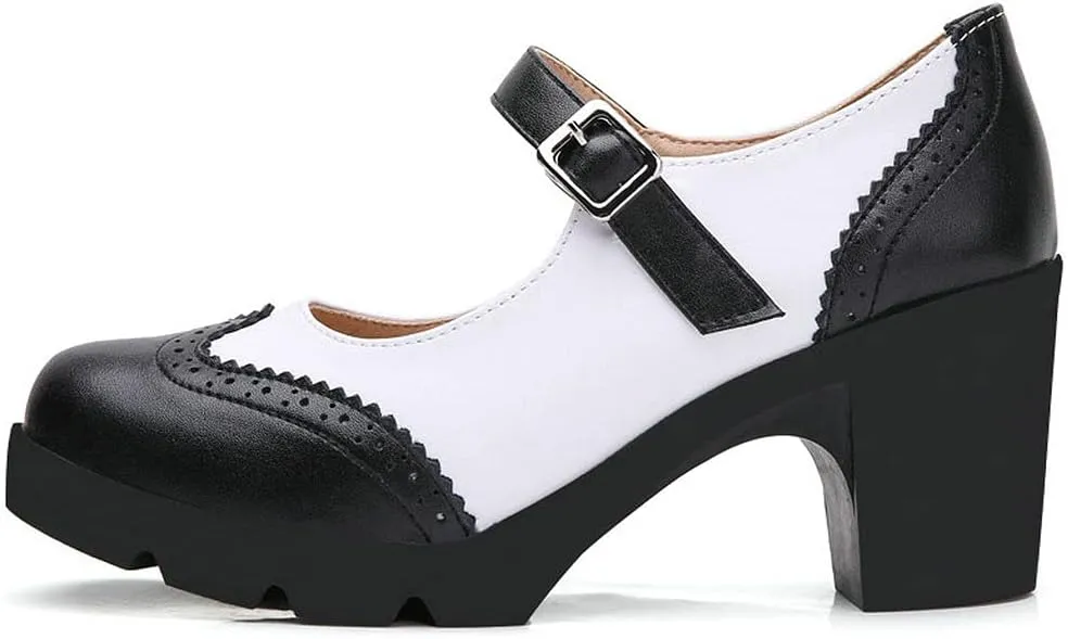 KOKOMOMO Womens Vintage Chunky Mary Janes Platform Shoes Wingtip Oxford Pumps