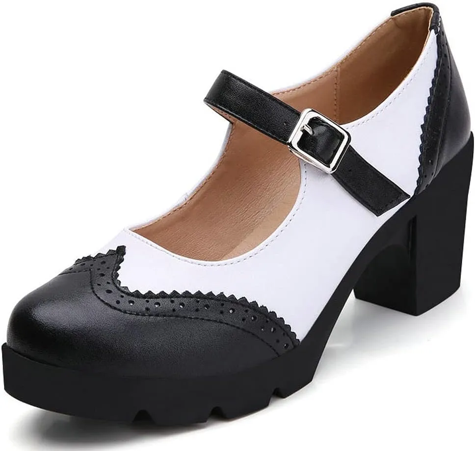 KOKOMOMO Womens Vintage Chunky Mary Janes Platform Shoes Wingtip Oxford Pumps