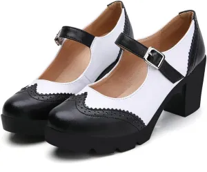 KOKOMOMO Womens Vintage Chunky Mary Janes Platform Shoes Wingtip Oxford Pumps