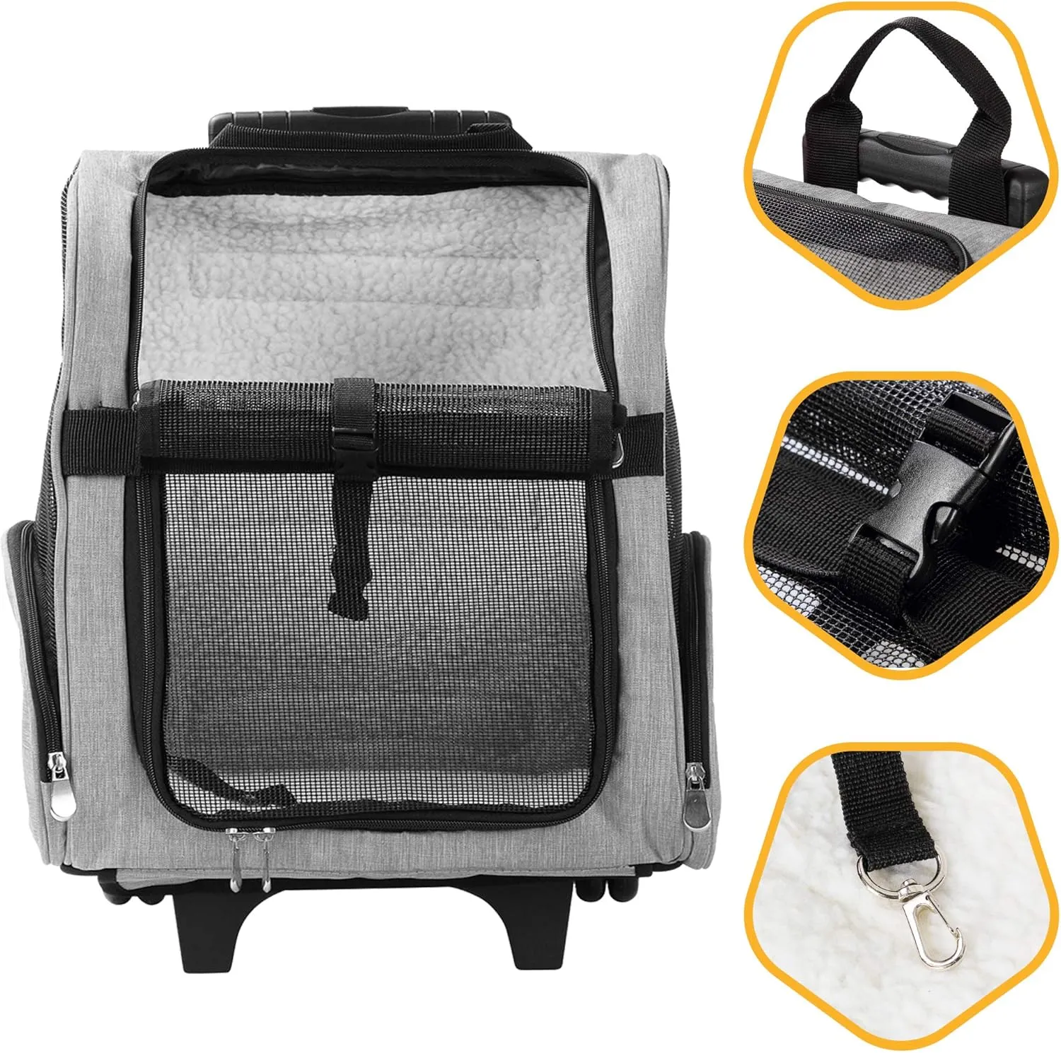 KOPEKS Deluxe Backpack Pet Travel Carrier with Double Wheels for Pets up to 18 Pounds - Grey