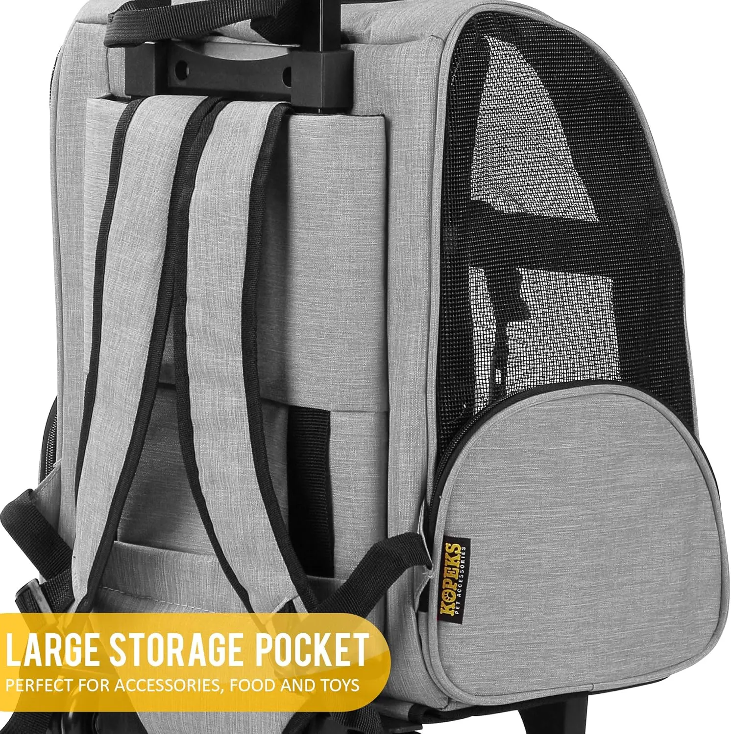 KOPEKS Deluxe Backpack Pet Travel Carrier with Double Wheels for Pets up to 18 Pounds - Grey