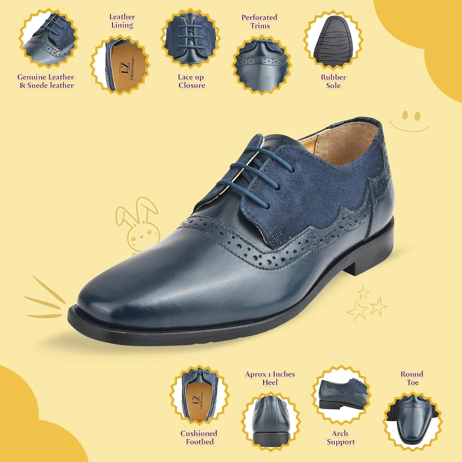 LIBERTYZENO Boys Plain & EEL Print Genuine Leather Kids & Toddlers Lace Up Oxford Dress Shoes for Prom Graduation