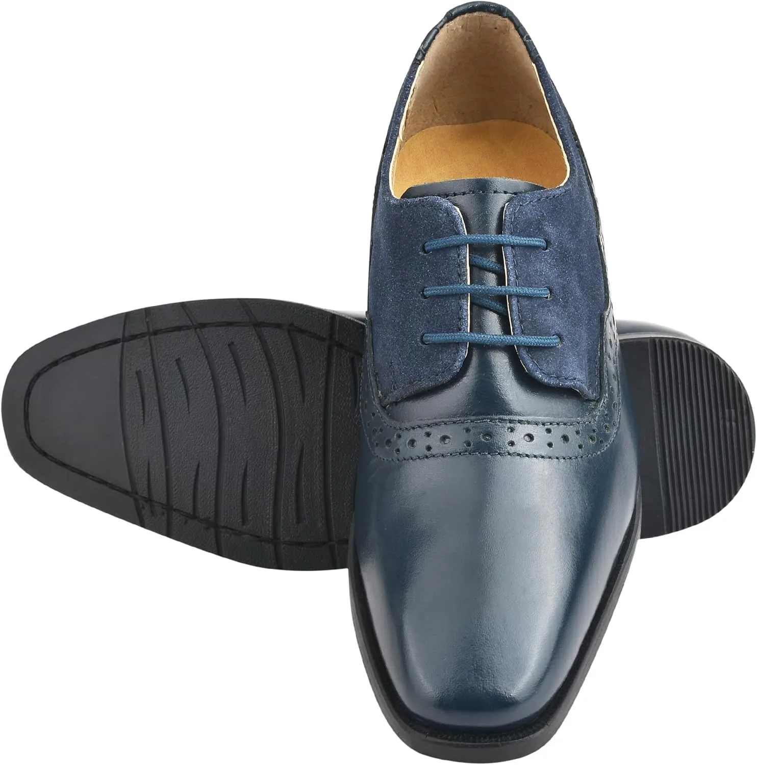 LIBERTYZENO Boys Plain & EEL Print Genuine Leather Kids & Toddlers Lace Up Oxford Dress Shoes for Prom Graduation