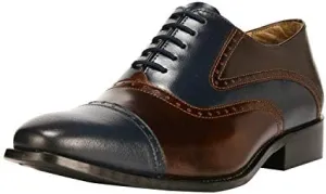 LIBERTYZENO Mens Burnished Toe Genuine Leather Adults Lace Up Oxford Dress Shoes for Easter Gift