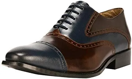 LIBERTYZENO Mens Burnished Toe Genuine Leather Adults Lace Up Oxford Dress Shoes for Easter Gift