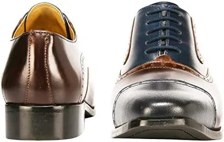 LIBERTYZENO Mens Burnished Toe Genuine Leather Adults Lace Up Oxford Dress Shoes for Easter Gift