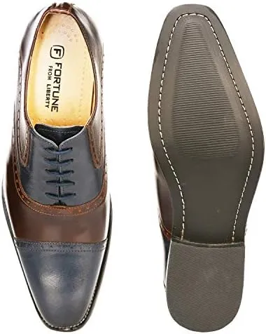 LIBERTYZENO Mens Burnished Toe Genuine Leather Adults Lace Up Oxford Dress Shoes for Easter Gift