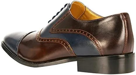 LIBERTYZENO Mens Burnished Toe Genuine Leather Adults Lace Up Oxford Dress Shoes for Easter Gift