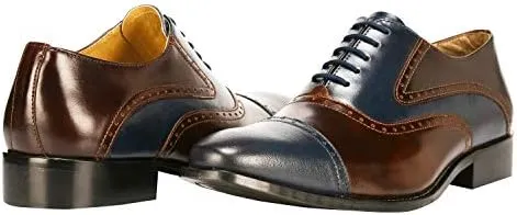 LIBERTYZENO Mens Burnished Toe Genuine Leather Adults Lace Up Oxford Dress Shoes for Easter Gift