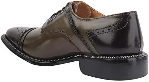LIBERTYZENO Mens Burnished Toe Genuine Leather Adults Lace Up Oxford Dress Shoes for Prom Graduation