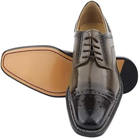 LIBERTYZENO Mens Burnished Toe Genuine Leather Adults Lace Up Oxford Dress Shoes for Prom Graduation