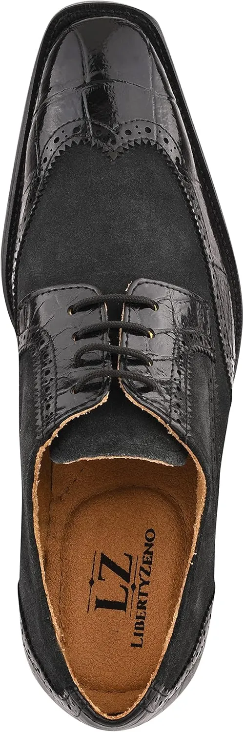 LIBERTYZENO Mens Genuine Leather Adults Wingtip Lace Up Oxford Dress Shoes for Easter Gift