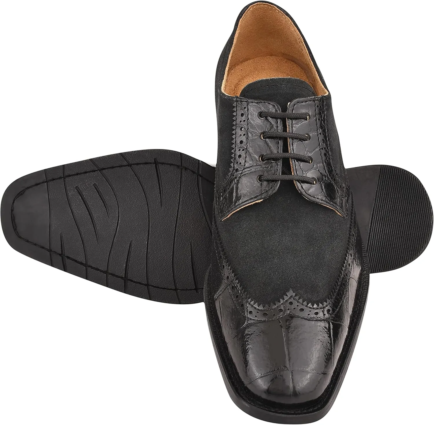 LIBERTYZENO Mens Genuine Leather Adults Wingtip Lace Up Oxford Dress Shoes for Easter Gift