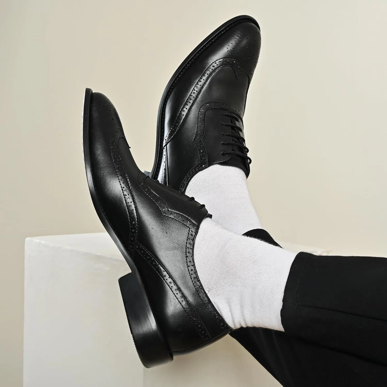 LIBERTYZENO Mens Genuine Leather Adults Wingtip Lace Up Oxford Dress Shoes for Prom Graduation