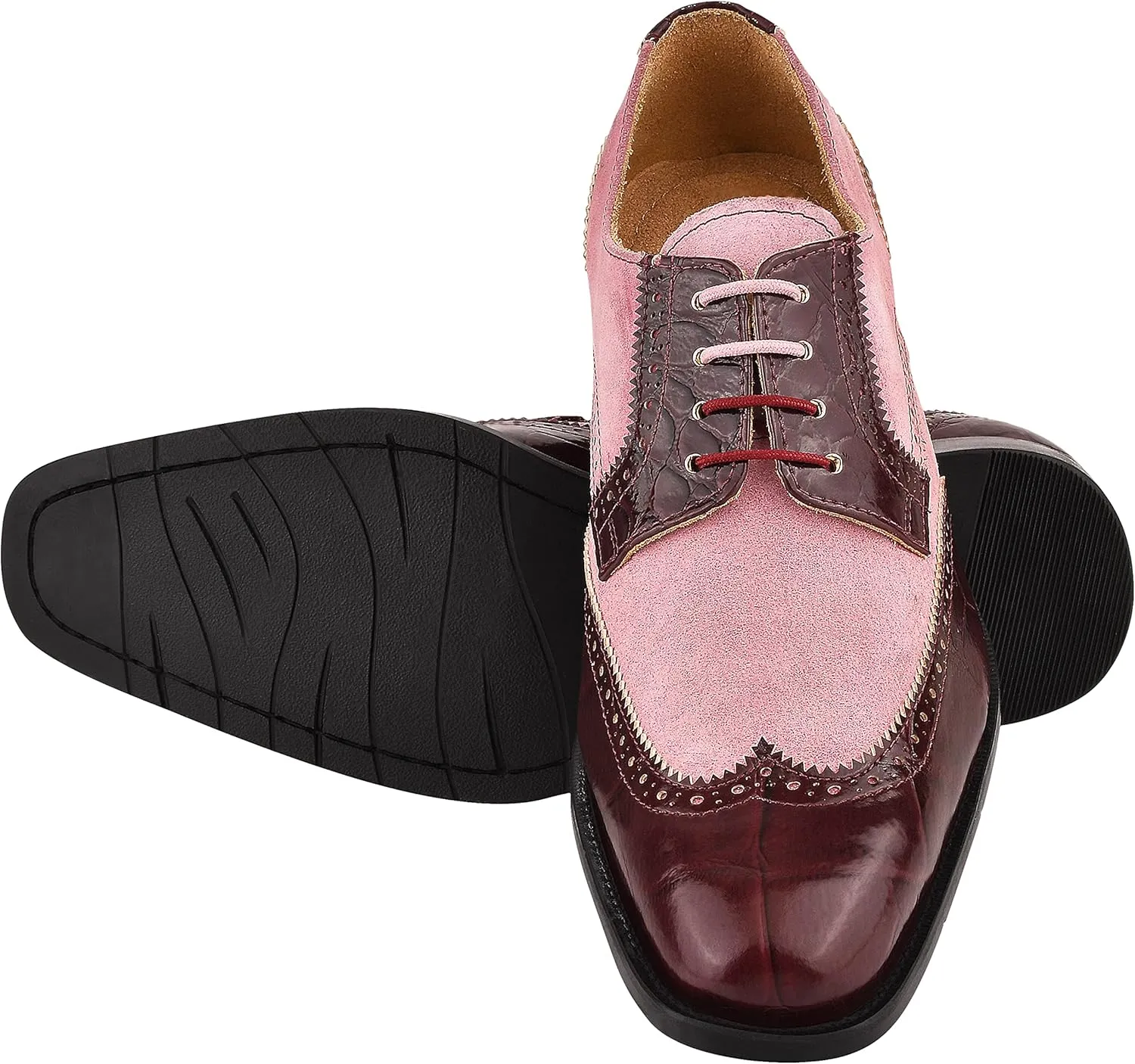 LIBERTYZENO Mens Genuine Leather Adults Wingtip Lace Up Oxford Dress Shoes for Prom Graduation