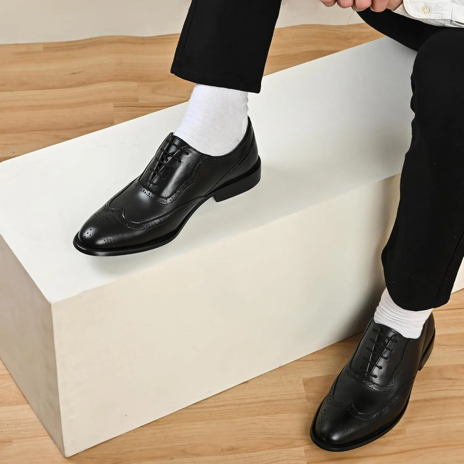 LIBERTYZENO Mens Genuine Leather Adults Wingtip Lace Up Oxford Dress Shoes for Prom Graduation
