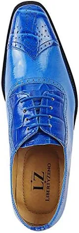 LIBERTYZENO Mens Plain & Animal Print Blue Genuine Leather Adults Lace Up Oxford Dress Shoes for Prom Graduation