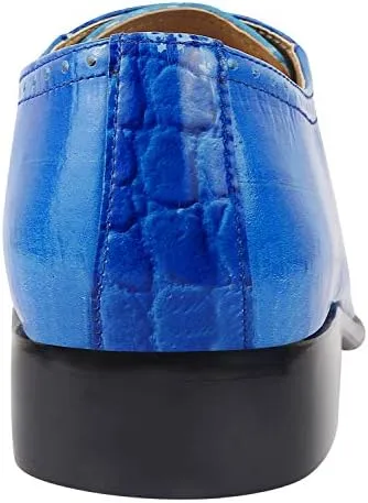 LIBERTYZENO Mens Plain & Animal Print Blue Genuine Leather Adults Lace Up Oxford Dress Shoes for Prom Graduation