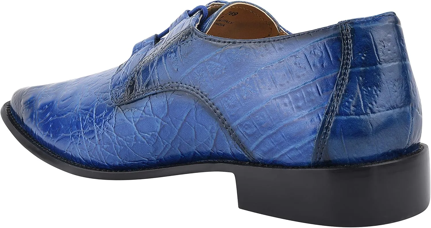 LIBERTYZENO Mens Plain & Animal Print Blue Genuine Leather Adults Lace Up Oxford Dress Shoes for Prom Graduation