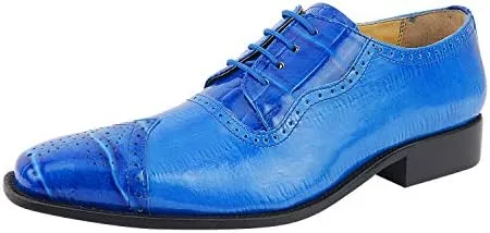 LIBERTYZENO Mens Plain & Animal Print Blue Genuine Leather Adults Lace Up Oxford Dress Shoes for Prom Graduation