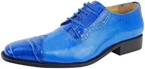 LIBERTYZENO Mens Plain & Animal Print Blue Genuine Leather Adults Lace Up Oxford Dress Shoes for Prom Graduation