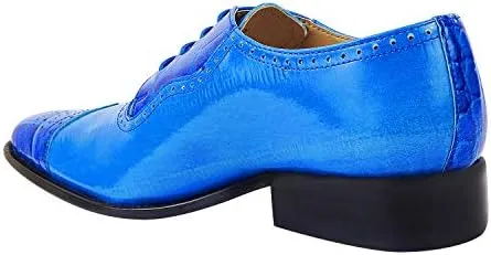 LIBERTYZENO Mens Plain & Animal Print Blue Genuine Leather Adults Lace Up Oxford Dress Shoes for Prom Graduation