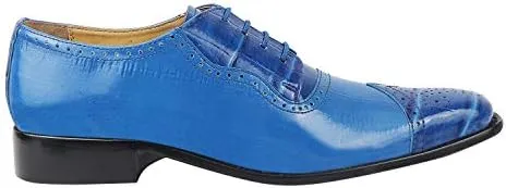 LIBERTYZENO Mens Plain & Animal Print Blue Genuine Leather Adults Lace Up Oxford Dress Shoes for Prom Graduation
