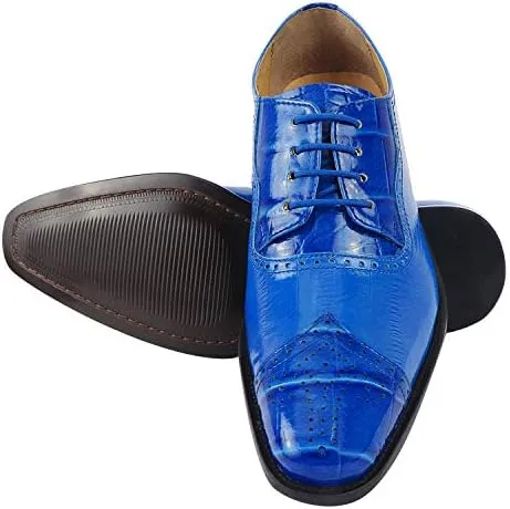LIBERTYZENO Mens Plain & Animal Print Blue Genuine Leather Adults Lace Up Oxford Dress Shoes for Prom Graduation