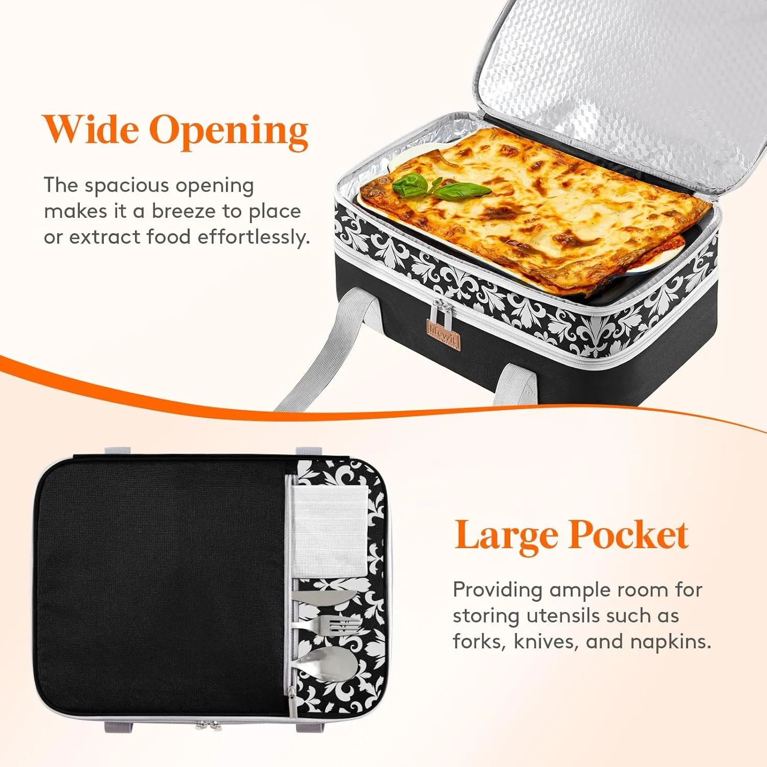Lifewit Double Decker Casserole Carrier for Hot or Cold Food, Insulated Casserole Baking Dish Bag Food Carrier, Lasagna Holder for Potluck/Parties/Picnic/Cookouts, Fits 9"x13" Baking Dish, Black