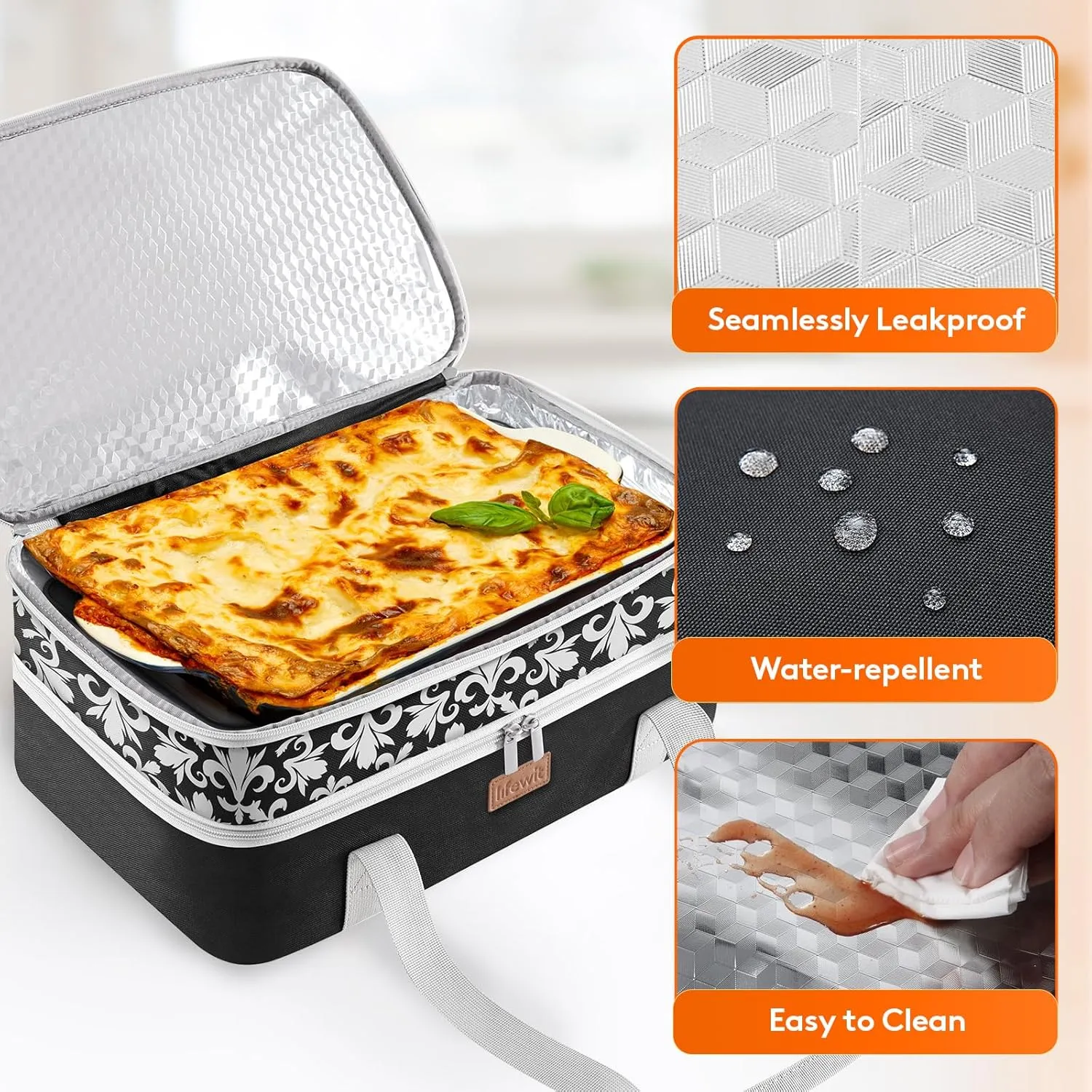 Lifewit Double Decker Casserole Carrier for Hot or Cold Food, Insulated Casserole Baking Dish Bag Food Carrier, Lasagna Holder for Potluck/Parties/Picnic/Cookouts, Fits 9"x13" Baking Dish, Black
