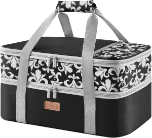 Lifewit Double Decker Casserole Carrier for Hot or Cold Food, Insulated Casserole Baking Dish Bag Food Carrier, Lasagna Holder for Potluck/Parties/Picnic/Cookouts, Fits 9"x13" Baking Dish, Black