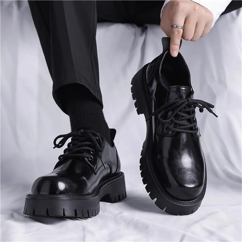 Loafers Classic Round Toe Slip Resistant Low Top Lug Sole Heightening Arch Support Formal Oxford Patent Shoes Lace Up Shoes