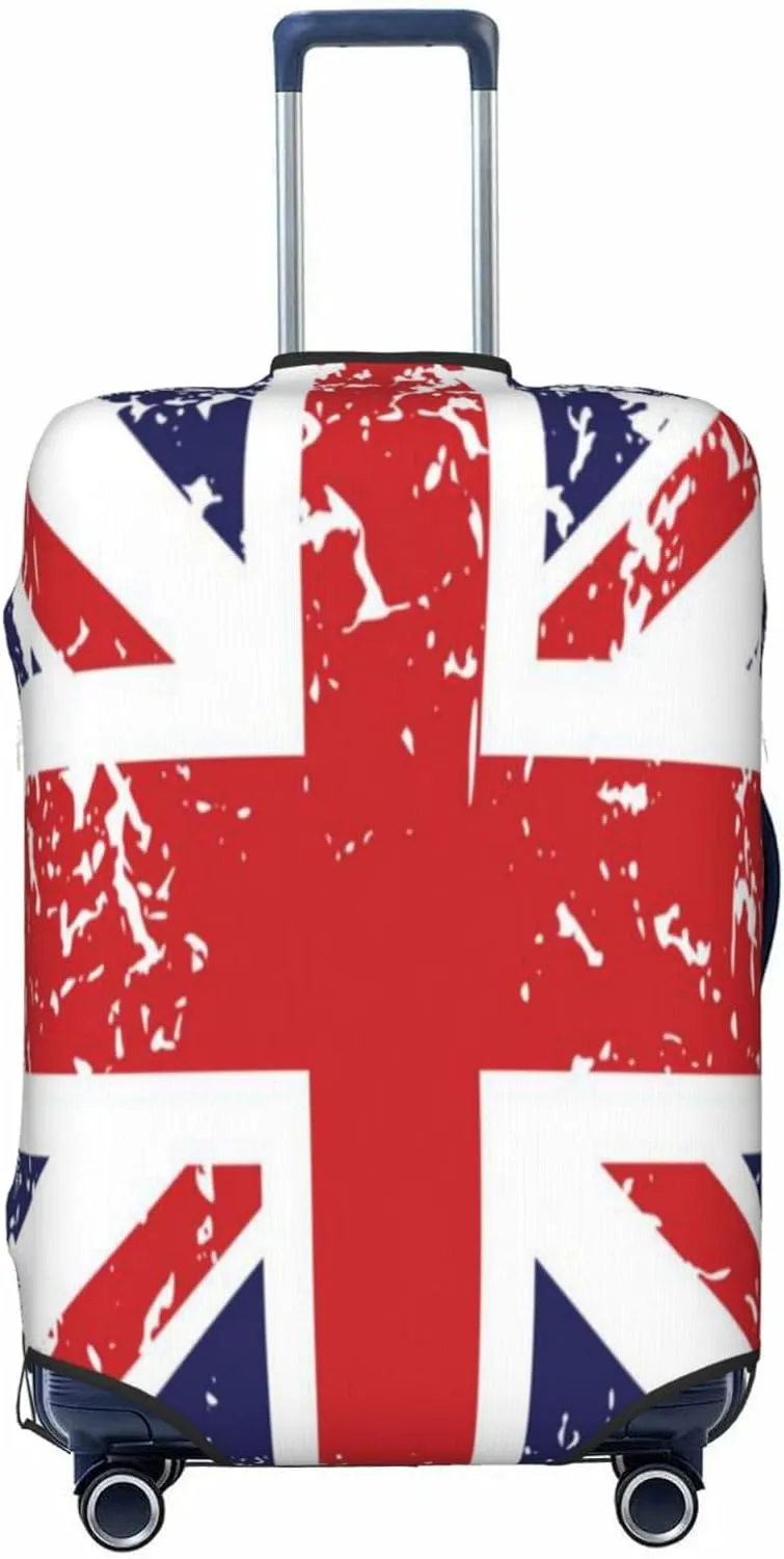 Luggage Cover For Travel Retro Uk London Theme With Inscriptions British Symbols–dustproof Ideal For Travel 20-28 Inch.