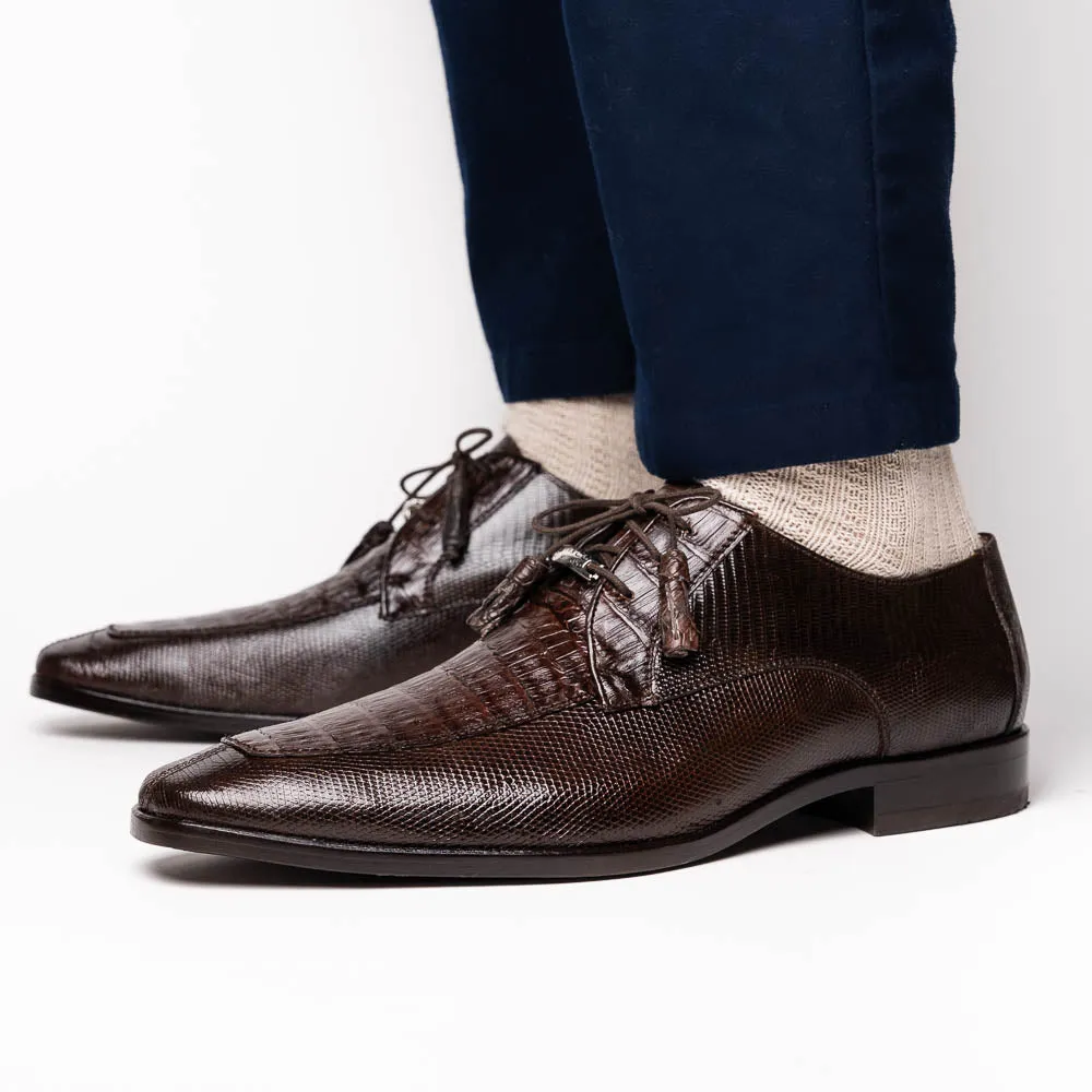 Marco Di Milano Merida in Brown Caiman & Lizard Derby Dress Shoes
