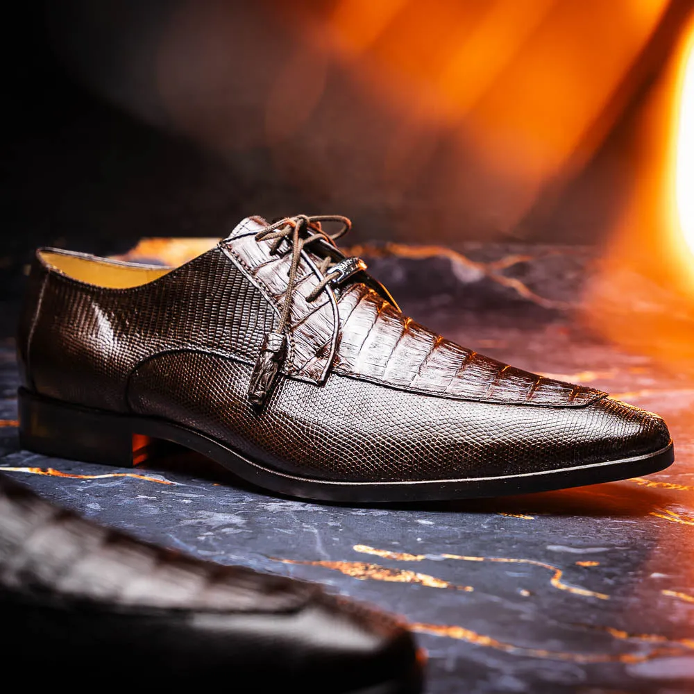 Marco Di Milano Merida in Brown Caiman & Lizard Derby Dress Shoes