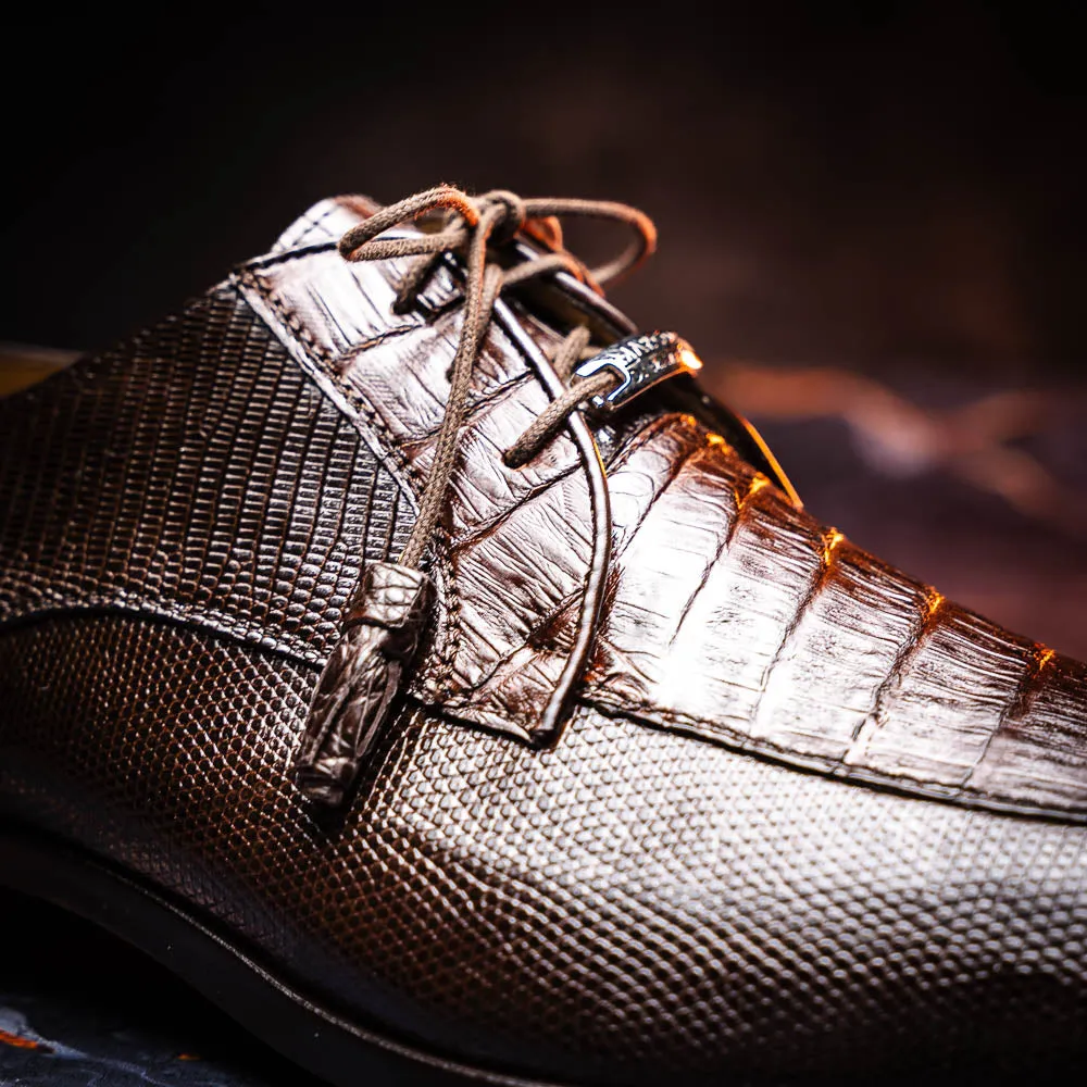 Marco Di Milano Merida in Brown Caiman & Lizard Derby Dress Shoes