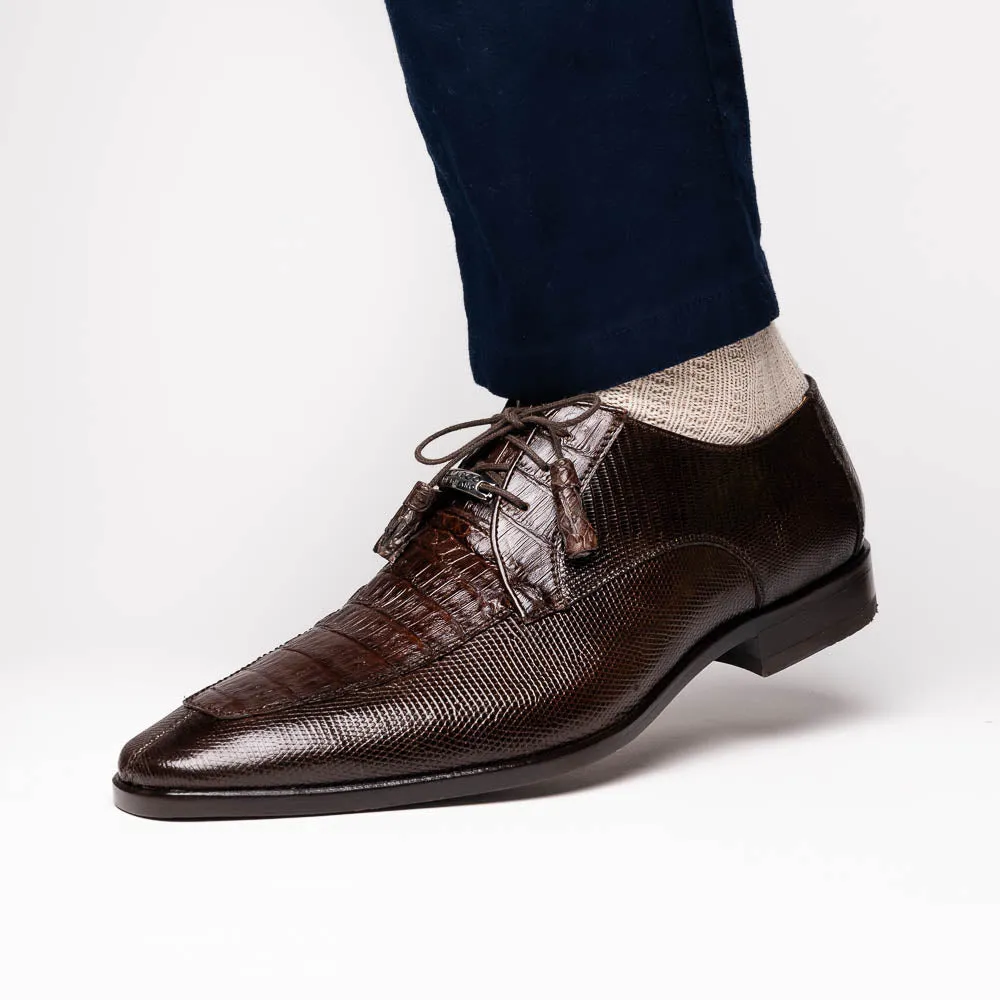 Marco Di Milano Merida in Brown Caiman & Lizard Derby Dress Shoes