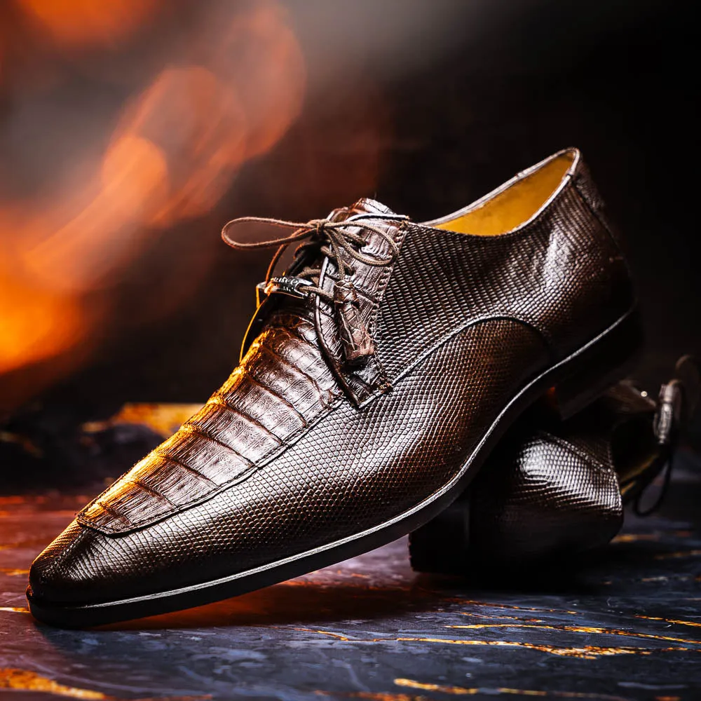 Marco Di Milano Merida in Brown Caiman & Lizard Derby Dress Shoes
