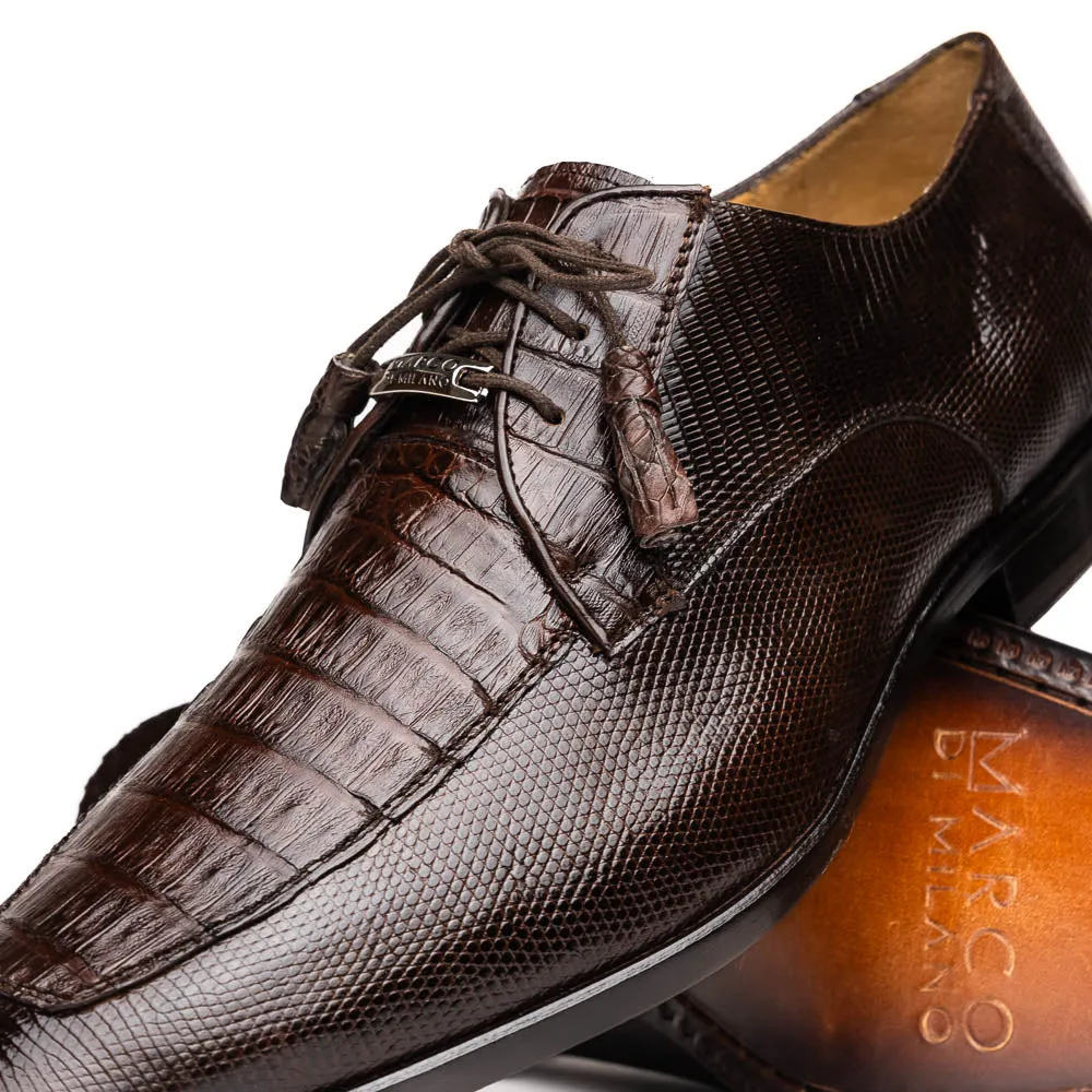 Marco Di Milano Merida in Brown Caiman & Lizard Derby Dress Shoes