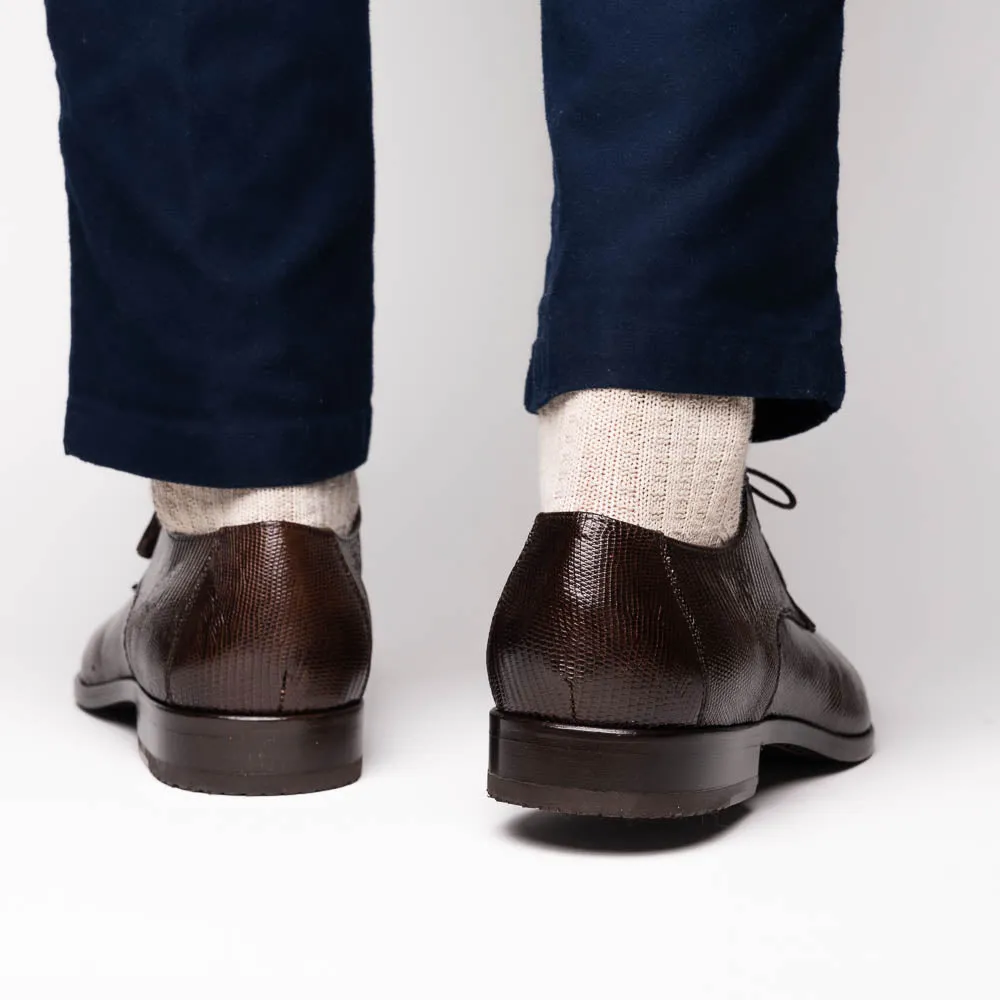 Marco Di Milano Merida in Brown Caiman & Lizard Derby Dress Shoes