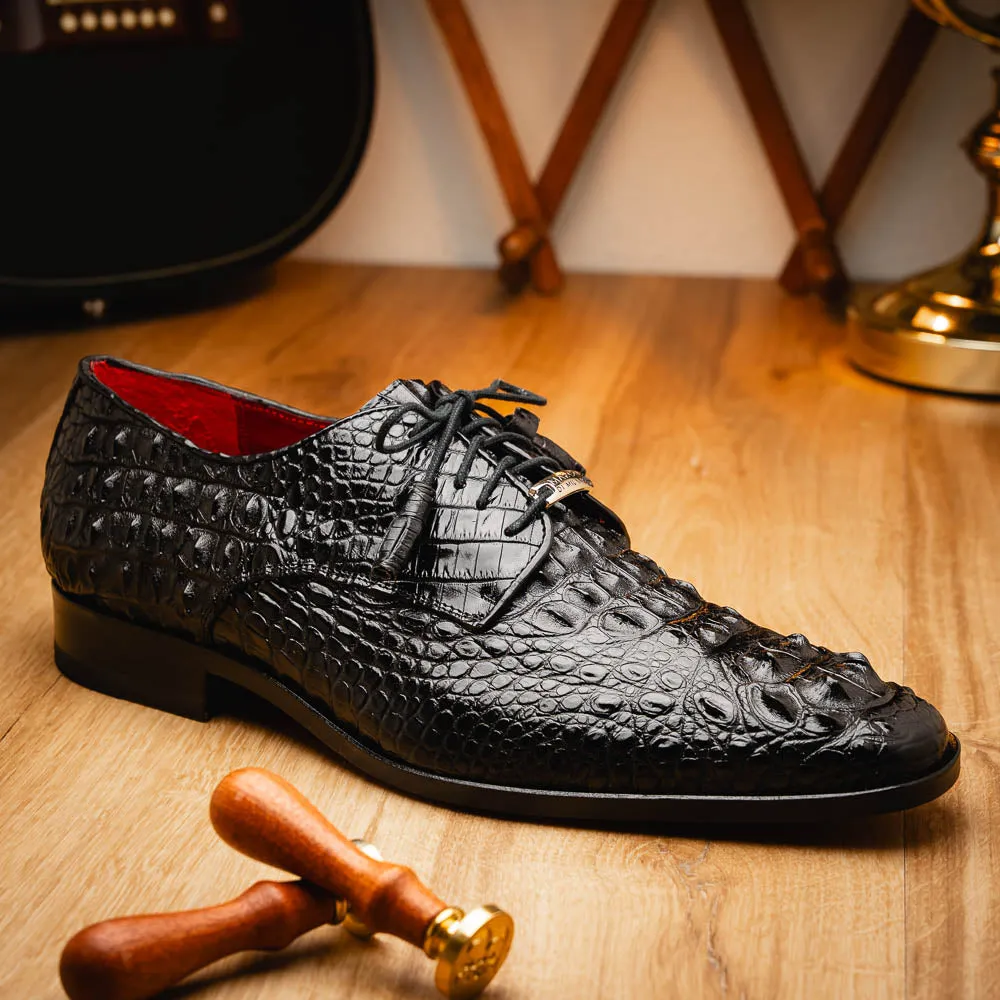 Marco Di Milano Nilo in Black Crocodile Derby Dress Shoes