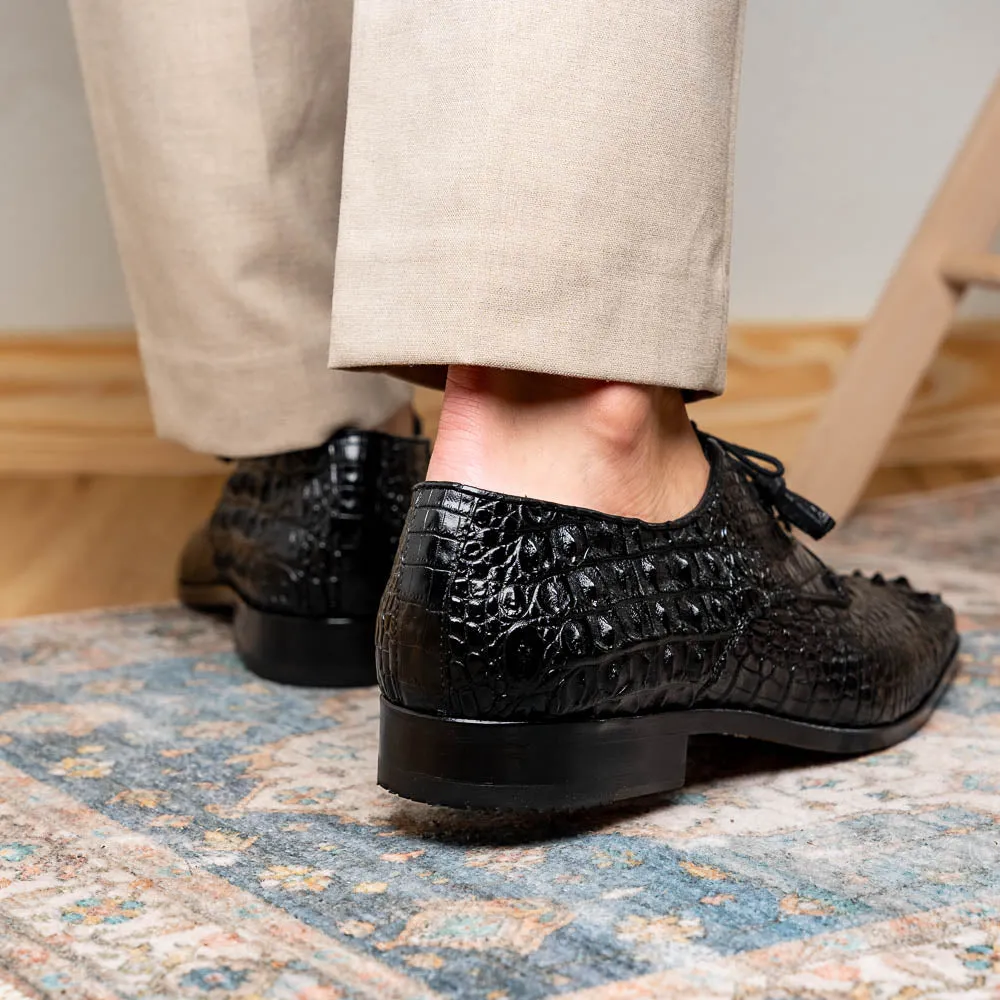 Marco Di Milano Nilo in Black Crocodile Derby Dress Shoes
