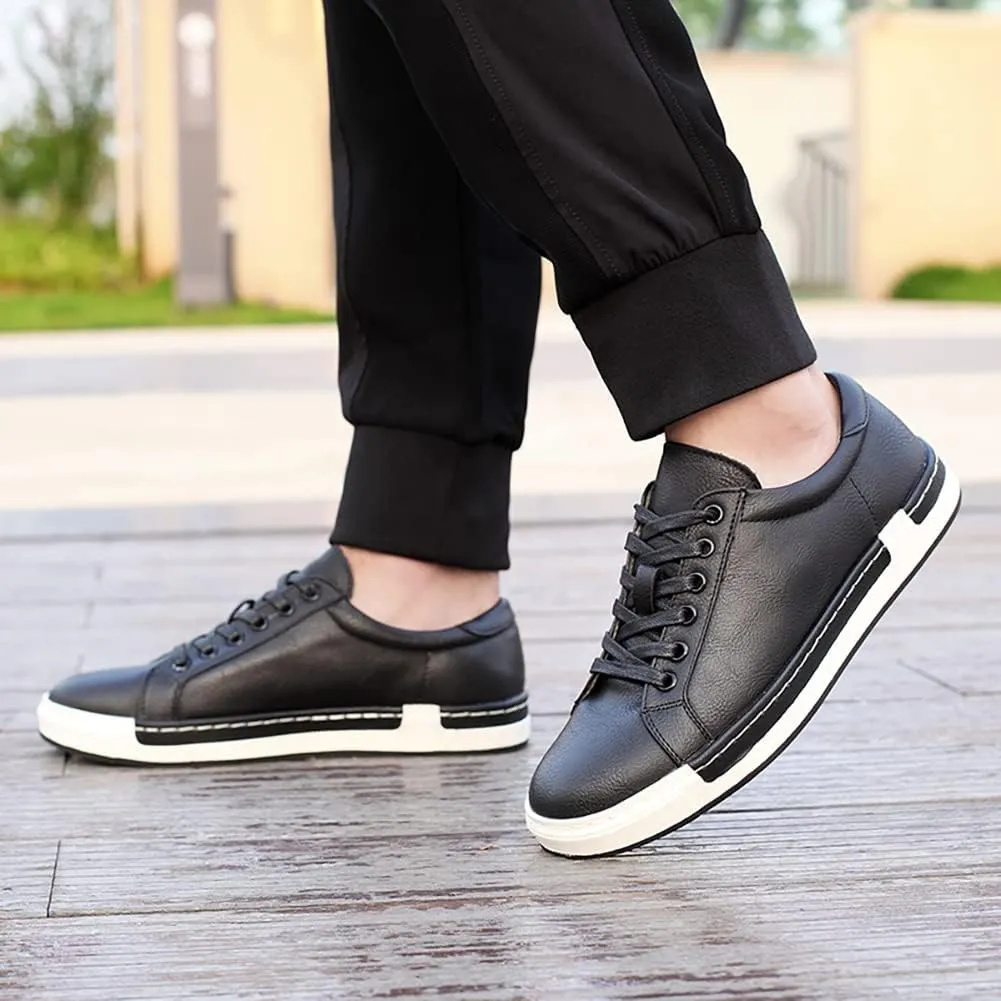 Men Leather Casual Shoes Lace-up Oxford Fashion Non-Slip Flats Trendy Business Comfortable Sneakers