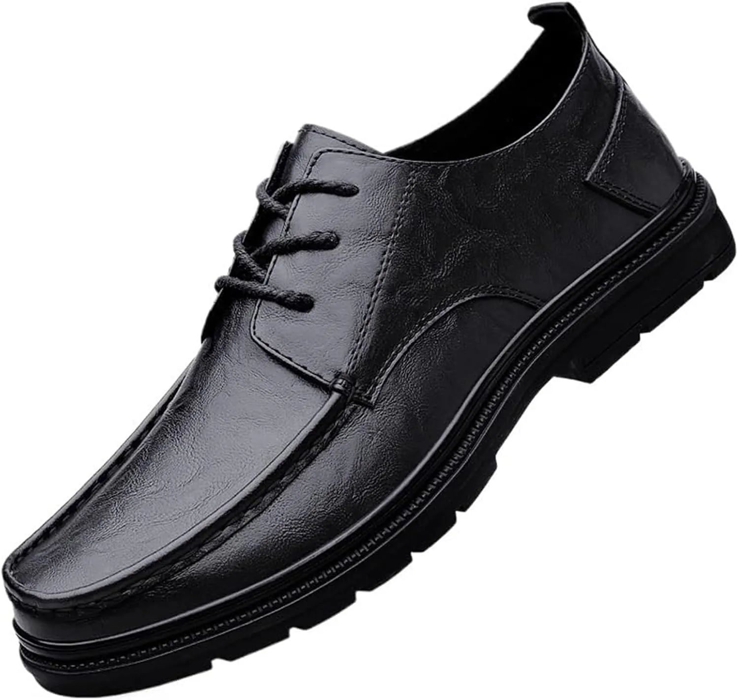 Men Leather Oxford Dress Shoes Round Toe Block Heel Rubber Sole Non Slip Party Comfortable Luxury Genuine Leather Business Shoes