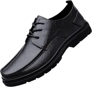 Men Leather Oxford Dress Shoes Round Toe Block Heel Rubber Sole Non Slip Party Comfortable Luxury Genuine Leather Business Shoes
