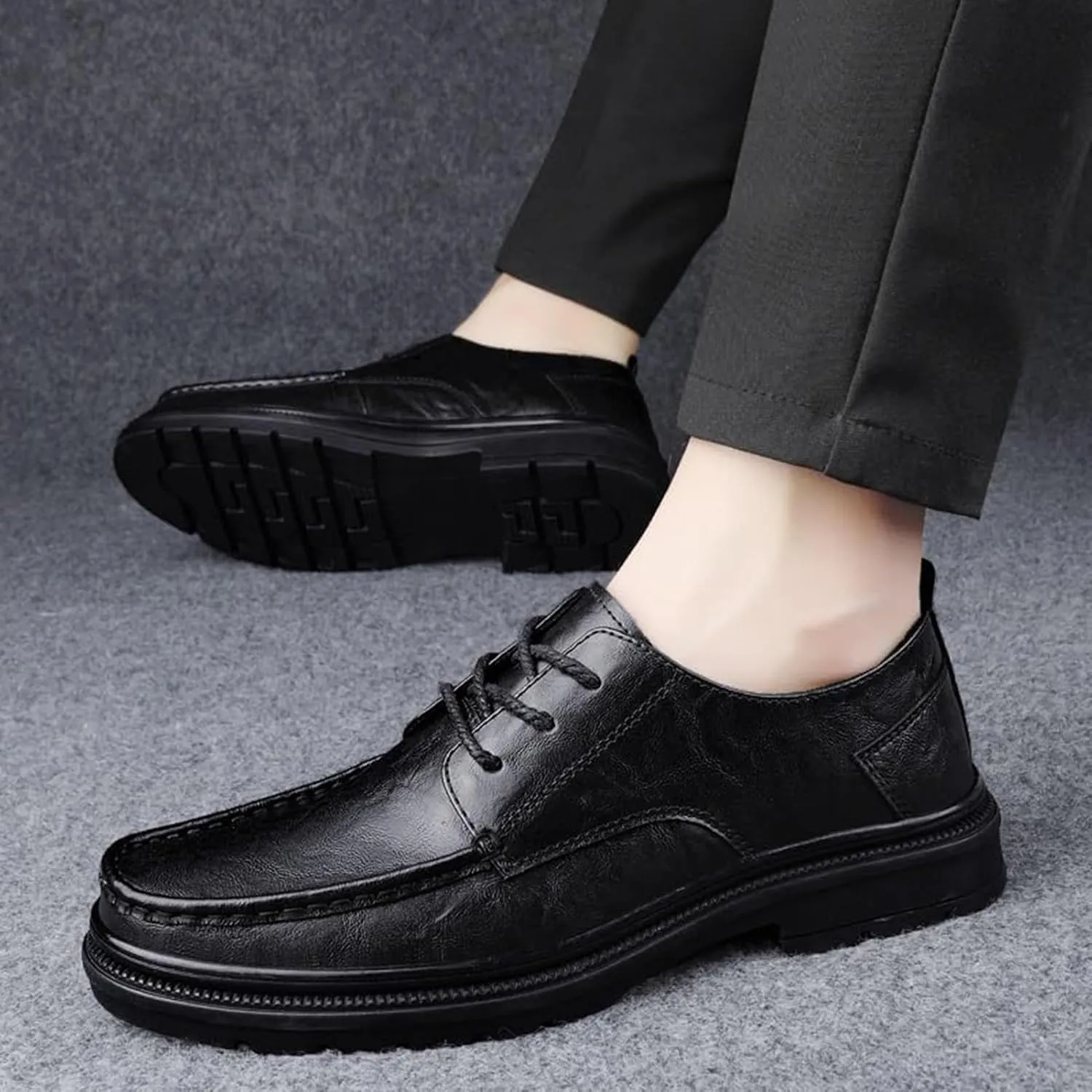 Men Leather Oxford Dress Shoes Round Toe Block Heel Rubber Sole Non Slip Party Comfortable Luxury Genuine Leather Business Shoes
